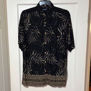 Puritan Men's Large Shirt Black & Tan Botanical Print Short Sleeved Button Down